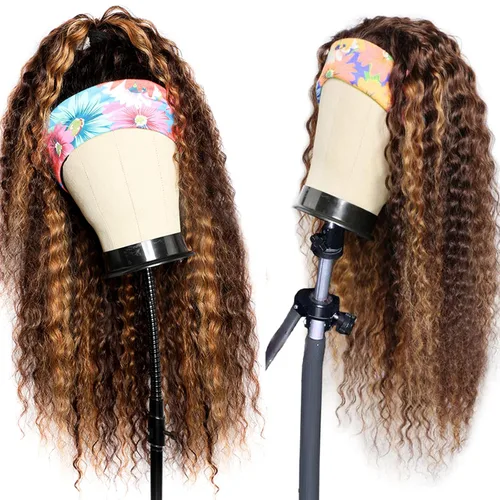 Vista 3 de Punmasa Peluca de cabello humano con diadema de onda profunda 99J de cabello humano para mujer, sin pegamento, sin encaje frontal, hecha a máquina