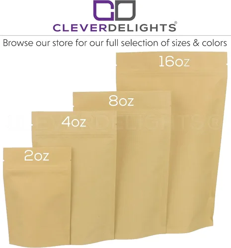 Vista 4 de CleverDelights Bolsas de pie Kraft - 2oz - Paquete de 1000 - 4 x 6 x 2 pulgadas - Bolsa resellable