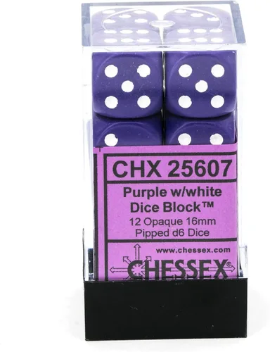 Vista 2 de Chessex CHX25607 Dados - Opaque: 12D6 Púrpura/Blanco