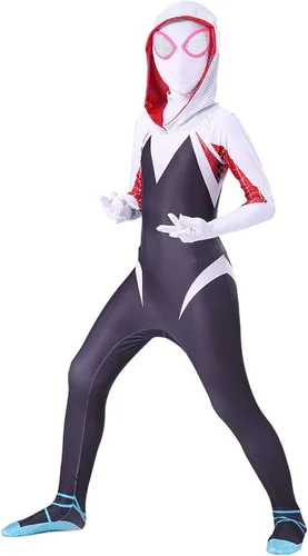 Vista 3 de Disfraz de araña para niñas, superhéroe para niños, overol de araña blanca, estilo 3D, disfraz de Halloween, traje de cosplay