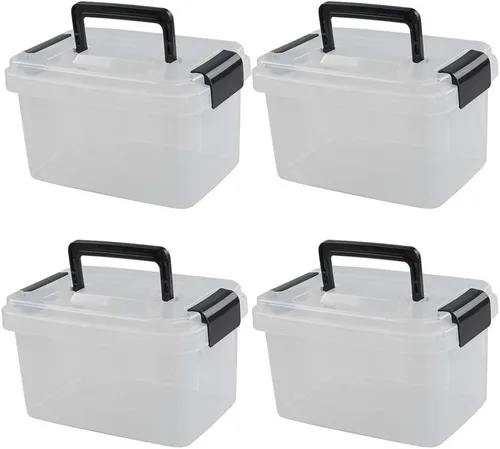 Vista 7 de Teyyvn Mini caja de plástico con tapa de bloqueo (paquete de 4, 2 L, transparente)