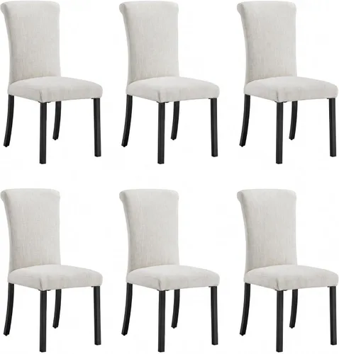 Vista 10 de Asday Juego de 2 sillas de comedor tapizadas, sillas de tela con respaldo alto, color beige Tela de lino, espalda alta, patas de metal negro