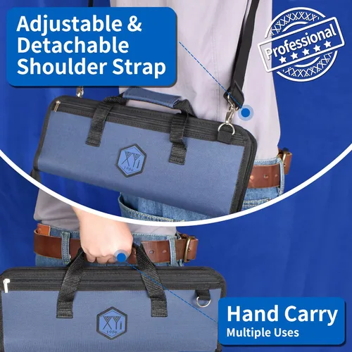 Vista 6 de XYJ Chef's Knife Roll Bag - Estuche de transporte para cuchillos de lona con asas duraderas y correa para el hombro