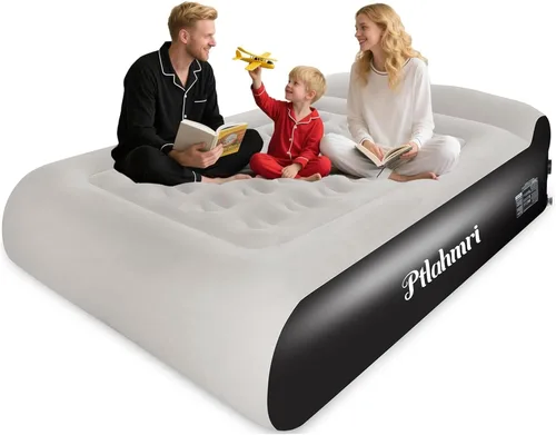Colchón de Aire Queen Full con Bomba Incorporada, Colchón Inflable de 16'' con Superficie Superior Suave Afelpada, Colchón Inflable de Lujo, Inflado