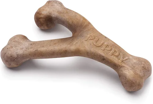Benebone Juguete para masticar de hueso en forma de espoleta para perros cachorros, sabor a tocino real, fabricado en Estados Unidos, mediano