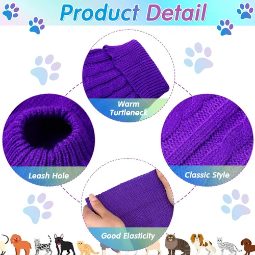 Vista 3 de 6 suéteres para perro, suéter de punto para perros pequeños, perros medianos, cachorros, perros, cuello alto, suéter clásico para mascotas, ropa