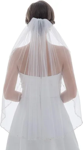 Vista 2 de SAMKY Velo de novia con cuentas de cristal ondulado alternativo