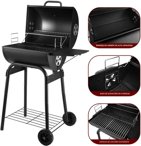 Vista 3 de Parrilla de carbón para exteriores, parrilla de barbacoa de carbón, barril de carbón con mesa lateral, con casi 500 pulgadas cuadradas de área