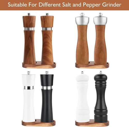 Vista 3 de VanlonPro Bandeja para Molino de Sal y Pimienta, Bandeja de Madera de Acacia, Soporte y Descanso para Molinillo de Pimienta