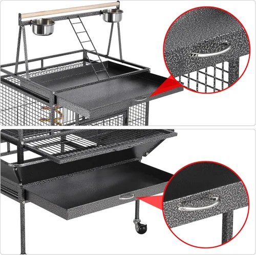 Vista 4 de Jaula para pájaros y accesorios de Yaheetech. Ideal para loros, cacatúas, periquitos., Negro