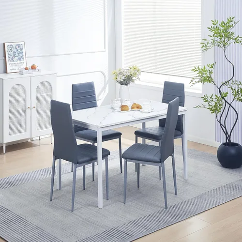 Vista 28 de Juego de comedor de 5 piezas para 4 mesas de comedor de mármol con sillas, mesa de cocina rectangular y sillas para cocina del hogar, comedor