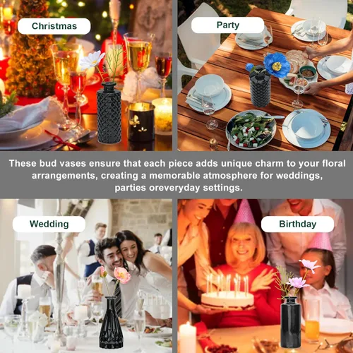 Vista 6 de Brajttt Juego de jarrones de flores negros, jarrón de cristal a granel juego de 8, mini jarrones de sabor artístico y cultural para decoración