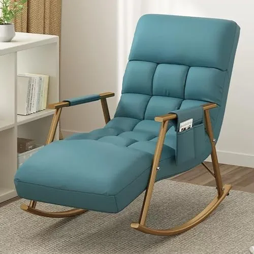 Vista 8 de Modern Upholstered Rocking Chair with Adjustable Backrest and Side Pocket High Capacity for Comfortable Seating in Bedroom and Living