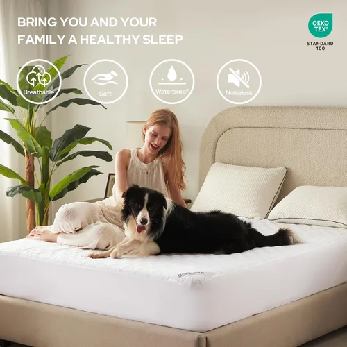 Vista 3 de BEDLORE Protector de colchón impermeable, tamaño completo, bolsillo profundo, ecológico, impermeable, protección contra manchas, lavable, blanco