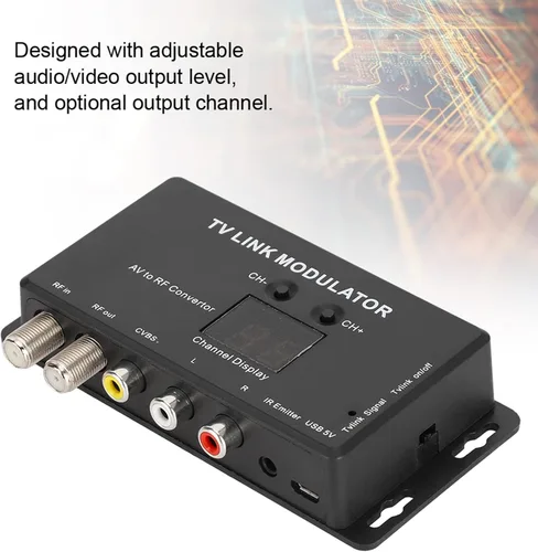 Vista 3 de Modulador UHF, modulador IR TM70 Modulador de enlace de TV Convertidor AV a RF Extensor IR con pantalla de canal Modulador RF para TV con cable