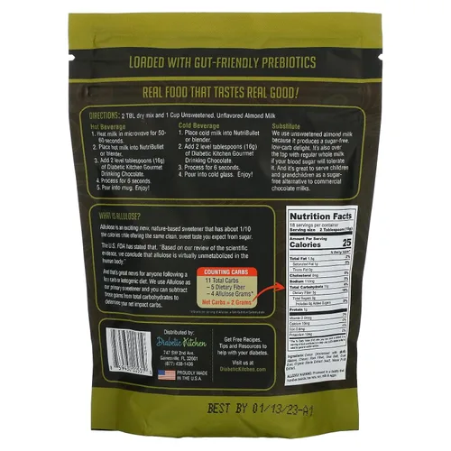 Vista 2 de Diabetic Kitchen Gourmet Drinking Chocolate – Sugar Free, Keto Friendly, Low Carb Cocoa Powder Mix w/Prebiotics, No Artificial Sweeteners or Sugar