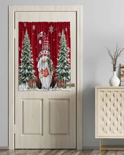 Vista 43 de Cortinas de puerta francesa de Navidad para ventana de puerta, panel de cortina con bolsillo para barra con alzapaños para luz lateral delantera