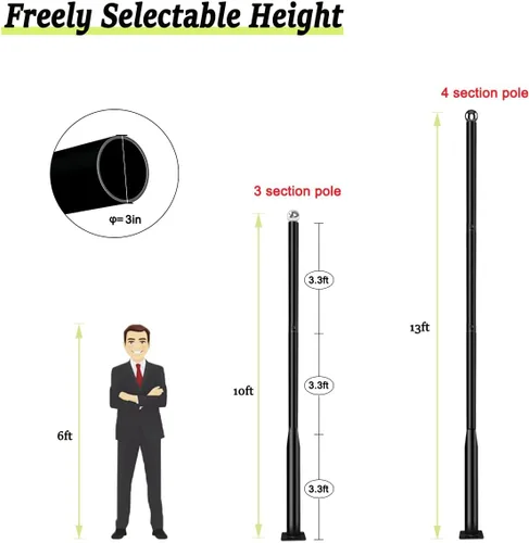 Vista 3 de Poste de luz de calle de 10 pies de alto, poste de metal ajustable negro para luces con jaula de barras de refuerzo de montaje