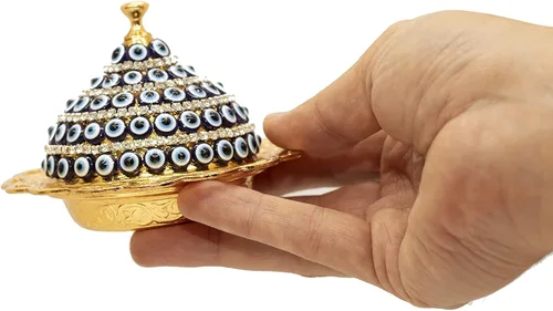 Vista 5 de Alisveristime Cuenco de caramelo de chocolate de latón hecho a mano recubierto con tapa (ojo malvado) (oro)