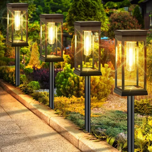 BesLowe Luces solares para caminos al aire libre, paquete de 2 luces solares LED grandes para exteriores, impermeables, luces exteriores