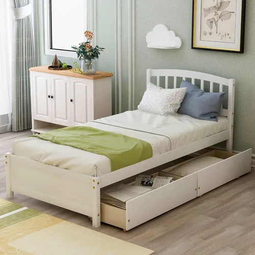 Vista 70 de Harper & Bright Designs Cama individual con cajones, cama individual de plataforma para niños con almacenamiento, plataforma de madera maciza,