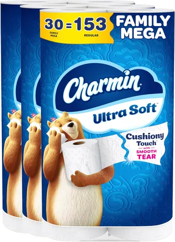 Vista 17 de Charmin Papel higiénico Ultra Soft Cushiony Touch, 24 mega rollos familiares = 123 rollos regulares