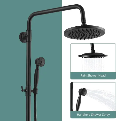 Vista 14 de Sistema de ducha de tubo expuesto de doble función, redondo, cabezal de ducha de lluvia de 8 pulgadas, juego combinado de accesorios de latón