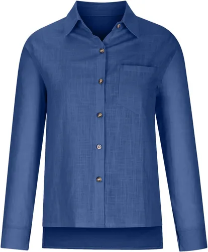 Vista 3 de Camisas de lino para mujer, con botones, blusas de gasa casuales y elegantes, cómodas, ligeras, de manga larga, camisetas de otoño