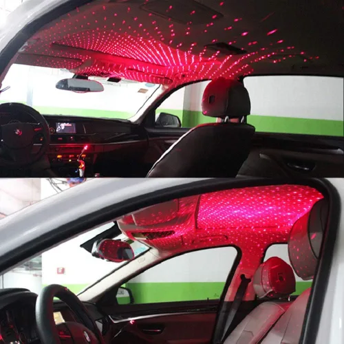 Vista 5 de Lámpara USB de Noche, Proyector de Estrellas, Luz Nocturna Ajustable, Luces Interiores Románticas en Rojo para Auto, Luces de Techo Portátiles