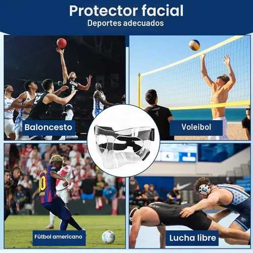 Vista 7 de Protector de nariz para nariz rota, máscaras faciales deportivas con acolchado de espuma, protector facial transparente ajustable, protección