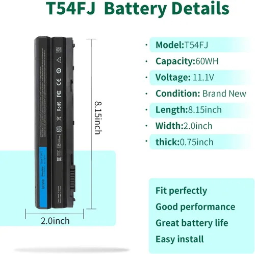 Vista 2 de T54FJ 8858X M5Y0X E6420 E6430 Batería para portátil Dell Latitude E5420 E5430 E5520 E5530 E6530 E6520 Inspiron 14R 4420 5420 15R 5520 755 48 ES/50