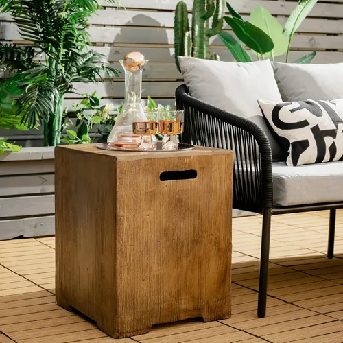 Vista 2 de Giantex Mesa escondida de tanque para exteriores, cubierta de tanque de propano para tanque de gas propano estándar de 20 libras, mesa auxiliar