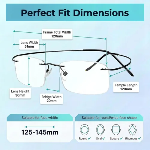 Vista 3 de Eyekepper Gafas de titanio sin montura para mujer y hombre (negro, 2.008 in)