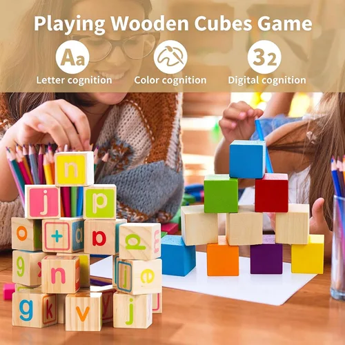Vista 8 de Paquete de 50 cubos de madera de 2 pulgadas para manualidades, bloques de madera sin terminar, cubos de madera cuadrada maciza para pintura