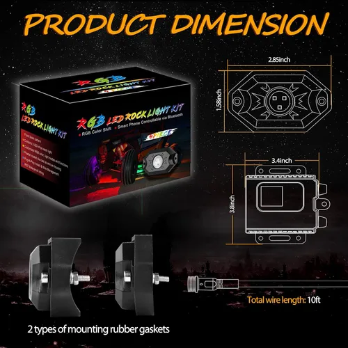 Vista 2 de Niwaker - Kits de luces de roca RGB, 4 cápsulas de luces LED RGB con control Bluetooth, luces LED de neón multicolor para camiones, ATV, UTV, SUV