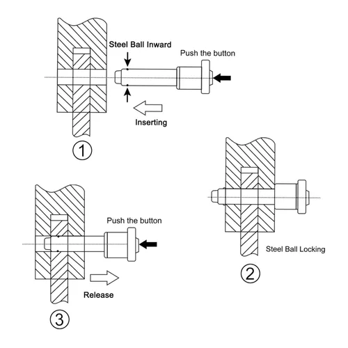 Vista 5 de uxcell Pernos de bloqueo de bola, pasador de liberación rápida con botón de presión de acero inoxidable 304 con alambre de 24 cm (5 mm-10 mm)