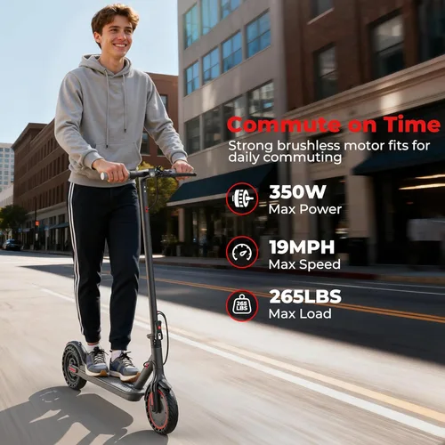 Vista 3 de Qlaway 350W Electric Scooter for Adults, Speed Up to 19Mph, Max 15-22 Miles Range, Commuting Scooters with APP Control and Dual Brakes System