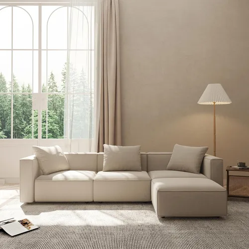 Vista 16 de Acanva Juego de Sofá Seccional Modular de Lujo para Sala de Estar, Sofá de Estilo Moderno Minimalista con Otomana y Chaise, Forma de L, Gris