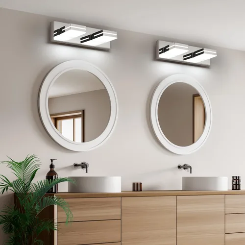 Vista 5 de SineRise - Lámpara LED para tocador de baño - Moderna lámpara de acrílico con acabado cromado para iluminación de pared sobre el espejo - 2 luces