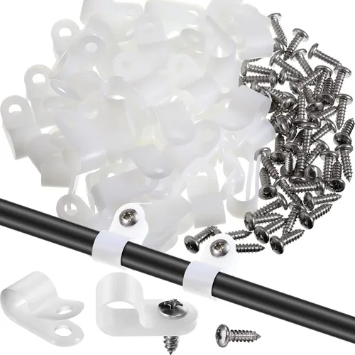 Vista 9 de Hicarer Paquete de 50 abrazaderas de cable tipo R, clips de sujeción de cable de montaje de tornillo de nailon con 50 tornillos para gestión de Negro