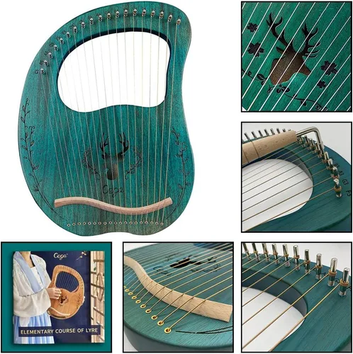 Vista 4 de Arpa de Lira, 19 cuerdas de metal, cuerpo de caoba con silla de arce Lyra Arpa con bolsa y llave incluida