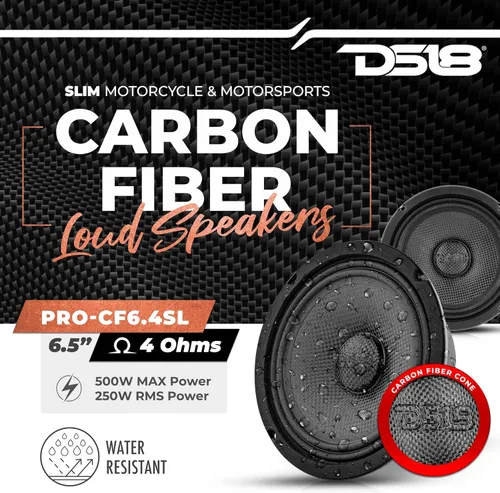 Vista 2 de DS18 PRO-CF6.4SL Altavoz Delgado de 6.5" 500 Vatios RMS Potencia Máxima 4-Ohmios Cono de Fibra de Carbono Resistente al Agua Altavoz