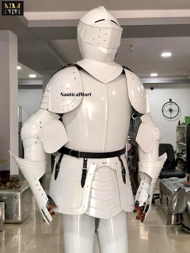 Vista 5 de NauticalMart Combate Armadura de cuerpo completo Caballero blanco Traje medieval usable de armadura