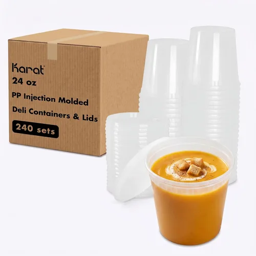 Vista 10 de Karat [8oz - 240 ct PP negro moldeado por inyección redondo recipientes de delicatessen con tapas (FP-IMDC8-PPB)