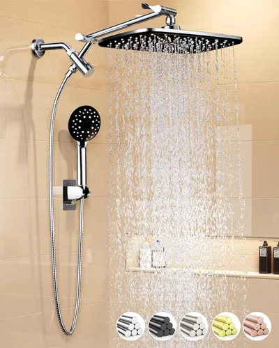 Veken Cabezal de ducha de lluvia de 11.8 pulgadas con mano, ducha de mano de alta presión con múltiples modos de pulverización, combo de lluvia con
