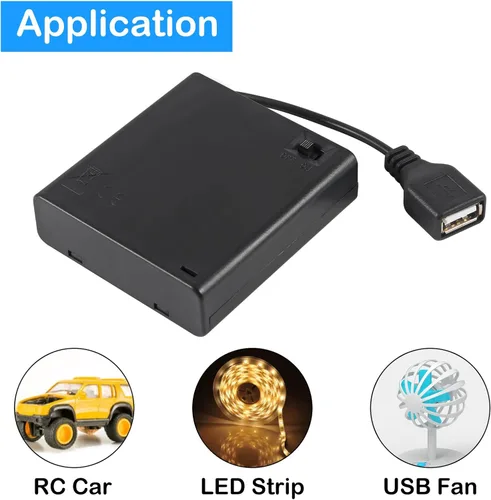 Vista 6 de 4 piezas 4 AA soporte de batería USB hembra Socket 4 AA caja de batería titular con cubierta e interruptor de encendido y apagado