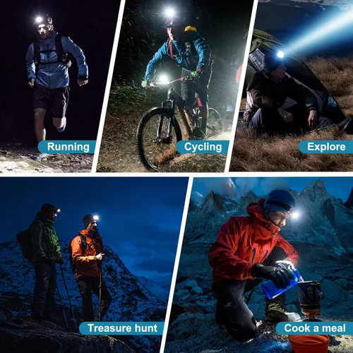 Vista 8 de Linterna frontal recargable – 1500 lúmenes en ángulo recto diadema LED, linterna impermeable para adultos al aire libre, camping, senderismo, pesca