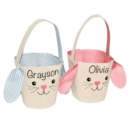 Personalized Easter Basket for Girls and Boys, Kids Easter Baskets with Name, Canvas Easter Bags, Bunny Ears Easter Basket, Soft Easter Pail, Easter