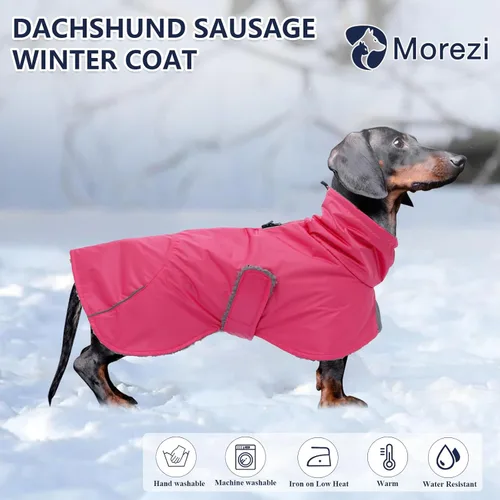 Vista 37 de Abrigos de perro salchicha impermeables, perfectos para perros salchichas, salchichas, abrigo de invierno para perro Weiner con forro polar