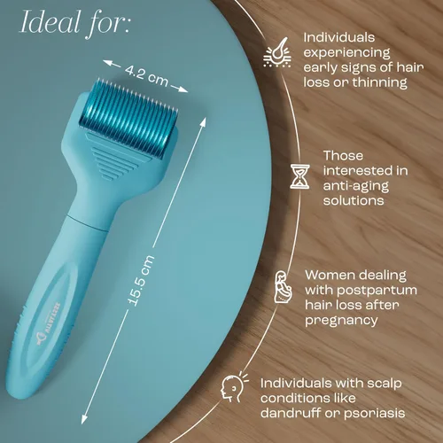 Vista 4 de Scalp Derma Roller - Herramienta de microagujas de 0.010 in para cabello y cuero cabelludo - 1200 agujas de titanio, cabeza reemplazable